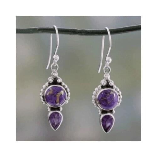 Vintage Ethnic Bohemia Drop Earrings for Women Mumbai Moonstone Tibetan Silver Earring Fashion Jewelry Party Boho Accessories