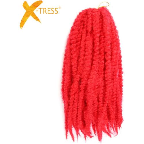 X-TRESS Synthetic Marley Crochet Braids Hair Natural Black 1B# Red Pink Color 18inch Soft Afro Kinky Braiding Hair Extensions