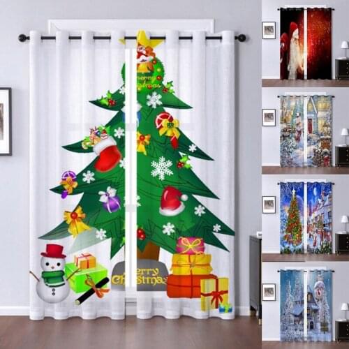 2pcs Christmas Pattern 3D Printing Curtain Window Christmas curtain advanced Christmas Tree Print Curtain 150*166cm
