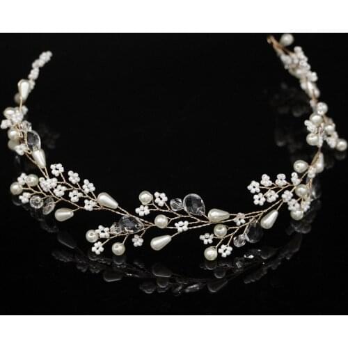 New Fashion Pearl Flower Vine Tiara Bride Head Chain Bridal Headbands Hair Ornaments Wedding Hair Accessories