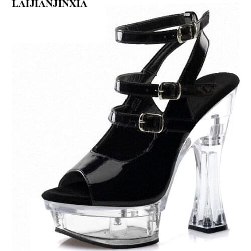 New Crystal 6 Inches High Stripper Heeled 14 Cm Super Womens Platform Sandals Nightclub Pole Dance Shoes Sexy Fetish SHoes
