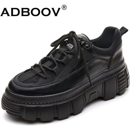 ADBOOV Thick Sole Platform Casual Shoes Women Genuine Leather Fashion Sneakers Ladies