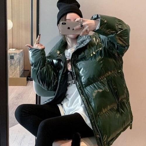 2021 Winter Jackets Plus Size Loose Down Cotton Coats Womens Fashion Glossy Cotton Parka Coat Woman Warm Black Glossy Outwear