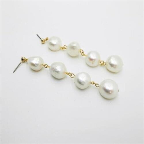 1pair 9-10mm White Baroque Pearl Earrings 18k Ear Drop Hook Irregular Mesmerizing Jewelry Wedding Dangle Real Accessories Women