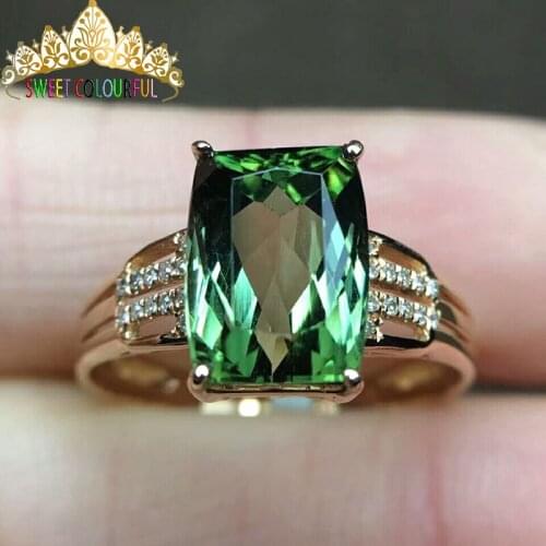100% 18K Gold Natural green tourmaline and Diamond Ring With national certificate T-002