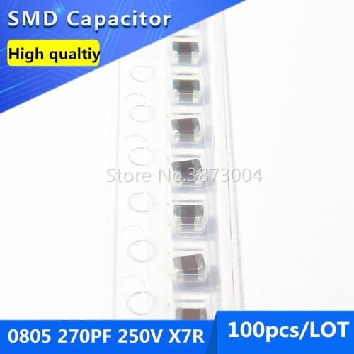 100pcs SMD Thick Film Chip Multilayer Ceramic Capacitor 0805 270PF 250V X7R 10