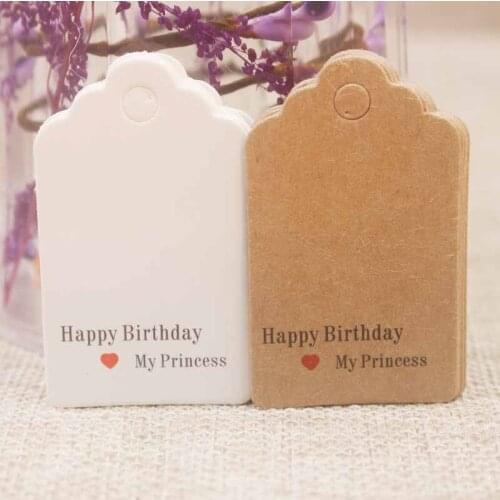5*3cm DIY Happy birthday my princess gifts hang tag white/kraft scallop Handmade gifts hang tag wedding/candy favors tag200pc