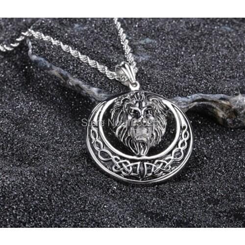 Large Gothic popular stainless steel Lion pendant Necklace With 3mm 24'' Rolo Chain
