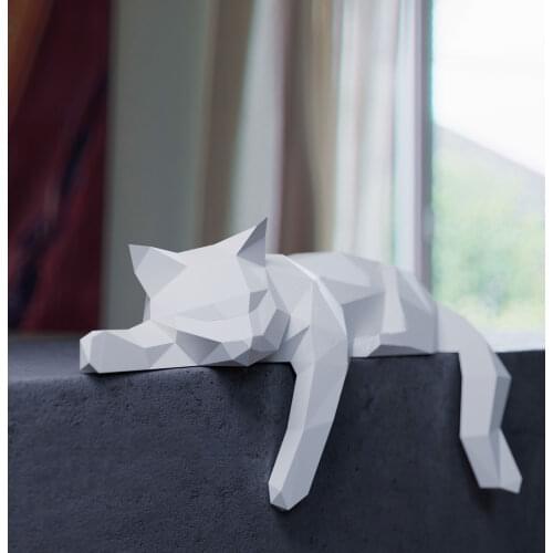 Cat Paper Model White 3D Solid Geometric Origami DIY Handmade Animal Desktop Decor Children Puzzles Toys Home Gift Ornaments