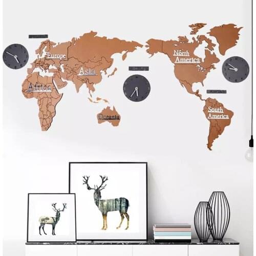 Wooden Large World Map Watch Wall Clocks Creative Modern European Style Round Mute Wood Wall Clock Relogio De Parede