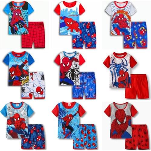 2021 Childrens Pajamas Summer Short-Sleeved T Shirt + Shorts Sports Set Kids Pyjamas Boys Girls Baby Sleepers Sleepwear 2-7T