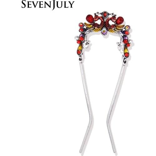 Enamel Peacock Metal U Shaped Hair Sticks Women Crystal Rhinestone Bird Animal Vintage Fashion Jewelry Hair Accessory