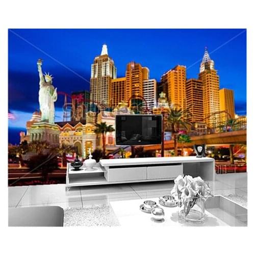 Custom photo wallpaper, large mural Las Vegas Night construction vinyl wallpaper Papel de parede for the living room TV wall