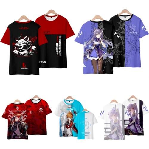 New Genshin Impact Anime T-shirt Game Character Print Short Sleeve Klee Keqing Lisa Barbara Amber Man Woman Clothes Clothing
