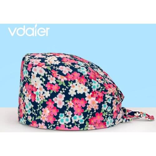 Hot Sale Comfortable Printing Cartoon Unisex Man Woman Medical Uniform Scrubs Caps Wholesale High Quality Tieback Nurse Hats