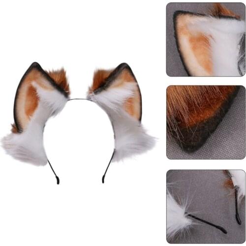 K3NF Handmade Faux Fur Kitten Wolf Ears Headband Furry Fluffy Long Plush Animal Hair Hoop Anime Lolita Cosplay Party Costume