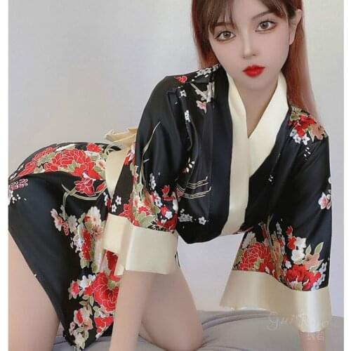 Pearl Diary Kimono Cardigan Yukata Women Sexy Lingerie Satin Floral Print Silk Sleepwear Leisure Wear Bathrobe Dropshipping