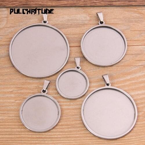 2pcs 20-40mm Inner Size Stainless Steel Round Cabochon Base Setting Diy Blank Pendant Tray For Necklace Making