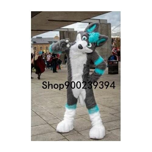 Long-Haired Wood Gray Wolf Husky Mascot Costume Suits Cosplay Animal Party Fancy Dress Advertising Parade Halloween Fursuit 2020