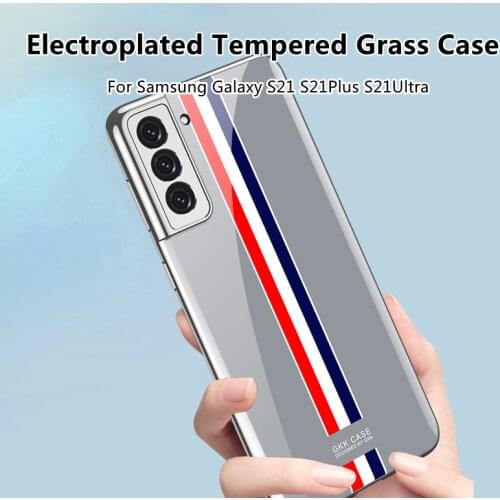 Fashion Tempered Glass Phone Cover For Samsung S21 S21Plus S21Ultra Case Plating PC Shell Anti-Knock GKK Smooth Protective Case