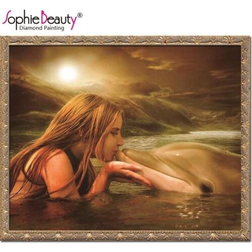 2018 New Real Sophie Beauty Diy Diamond Painting Cross Stitch Handcraft Embroidery Dolphin Lover Sewing Needlework Mosaic Kit