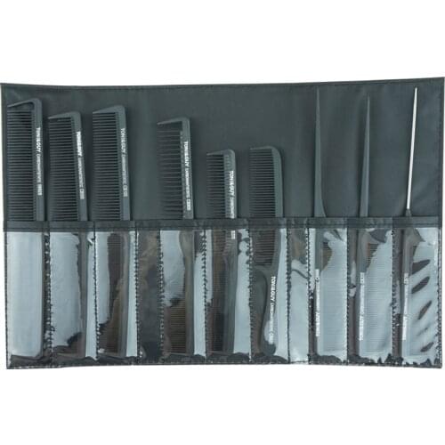 Pro 9 piece Set Hairdressing Comb For Hairstylist Carbon Antistatic Hair Cutting Comn In 9 Designs With Bag Heat Resistant Comb