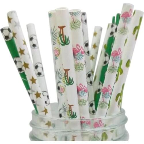 Disposable Color Paper Drinking Straws Juices Smooth Shakes Football Bar Rainbow Party Children Birthday Decorations