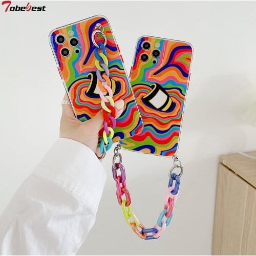 Tobebest Rainbow Graffiti Bracelet Phone Cases for iphone 12 11 pro max X XS XR 7 8 Plus 12mini Color Chain Soft Cover
