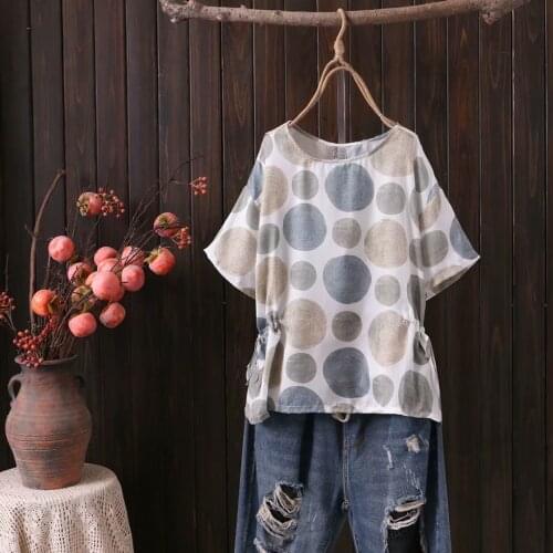 Plus size polka dot chiffon loose women Tshirts 2021 summer ladies O-Neck short sleeve t shirts female tops t-shirts