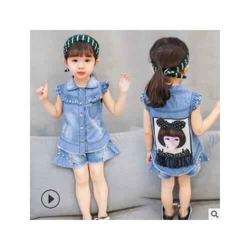 Retail Kids 2020 baby girls clothes summer girls clothing sets kids clothes baby girl Denim T-shirts+Denim shorts sets 2-9 yrs 2