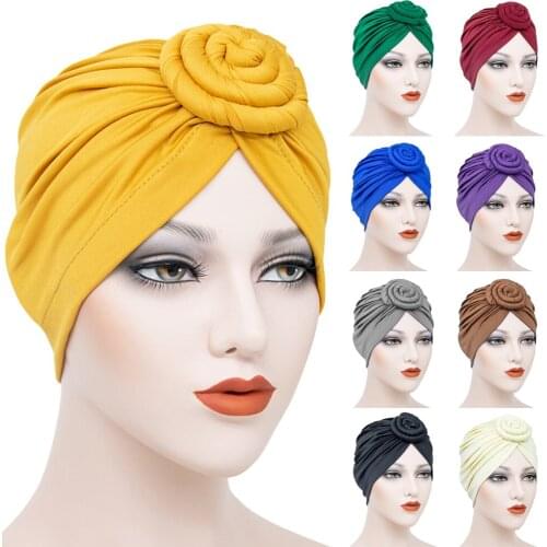 Twisted Knot Women Jersey Inner Hijabs Solid Color Muslim Easy Cap Turban Headband Islamic Fashion Snail Donut Caps Chemo Hats