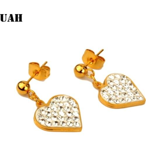 UAH Classic Zirconia Crystal Heart Earrings for Women Girls Gift Stainless steel Stud Earrings