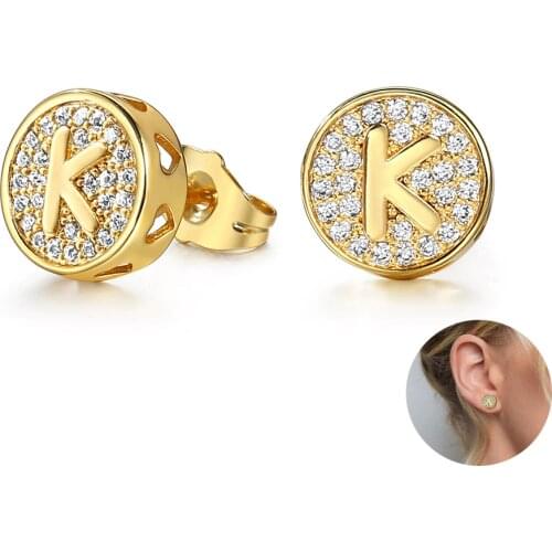 Letter Stud Earrings For Men Women Gold Color Alphabet AAA CZ Earrings Personal Jewelry Gift LGE353A