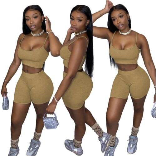Tracksuits 2 Piece Sets Fashion Casual Solid Color Tank Top Shorts Two Suits Yoga Sets Women Gym Clothes Bodycon Athletic Wear
