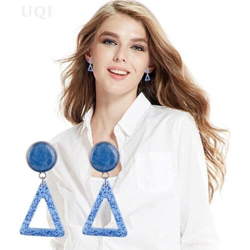 SUQI New stainless steel never fades Non-toxic tassel resin Earrings triangle Pendant many colour big earrings jewelry for women
