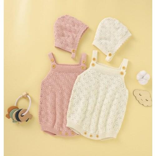 Spring Autumn Clothes Toddler Baby Girl Knit Romper Kids Sleeveless One Piece Bodysuit Jumpsuit With Hat Fall Winter Outfits