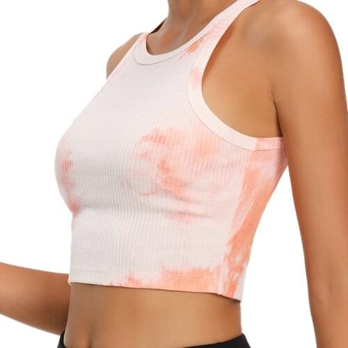 Women Yoga Sportswear Short Tie Dyeing Vest Workout Crop Tops Ports Running Activewear Cropped Tank Cropped Shirts