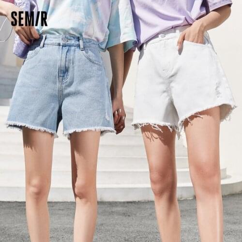 SEMIR Denim Shorts Women Summer White Ripped Hot Cotton Pants 2021 New Tall Waist Ladies Short Pants Trend