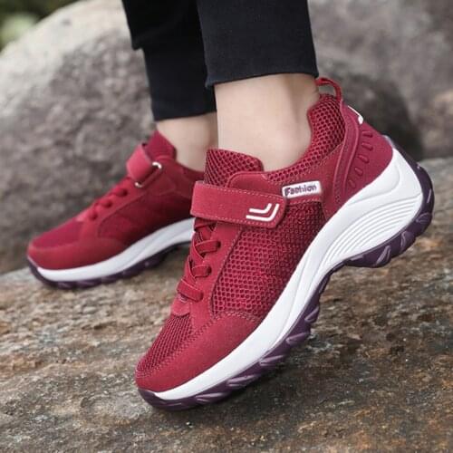 Women Walking Shoes Increase Height Ladies Shoes Fashion Platform Wedge Sneakers Velcro Thick Sole Shoe Gym Modern Dance Shoes