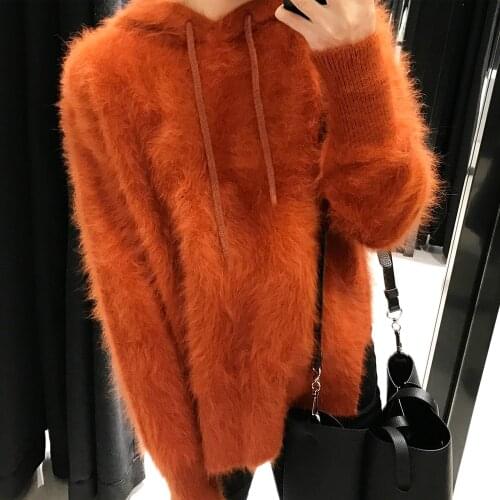 2019 New Women Mink Cashmere Sweater Coat With Pullover Hooded Pullover Knitted Jumper Free Shipping Real Mink Cashmere wsr291