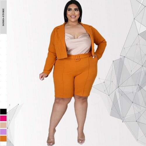 4xl Blazer Set Pure Color Sexy Temperament Women Fashion Casual Lapel Cardigan Plus Size Two Piece Sets Wholesale Dropshipping