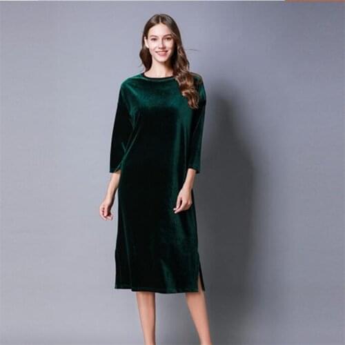 Woman Velvet Retro Straight Dress Three Quarter Sleeve Women High Street Midi Dress Elegant Party Dress Vestidos Plus Size M-7XL