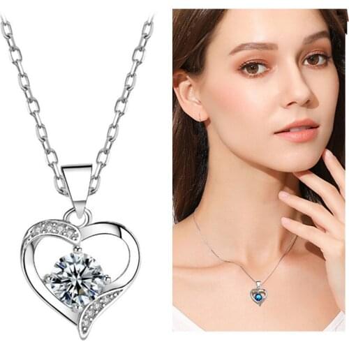 Classic Crystal Heart Pendant Necklace For Women Jewelry Fashion 925 Silver Chain Necklace Girl Choker Accessories Birthday Gift