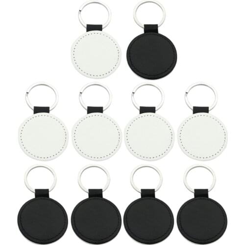 10Pcs Leather Keychains Blank Heart Round Square MDF Keychains Sublimation Heat Transfer Keychains Kit Jewelry Making