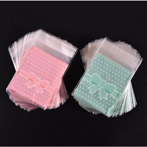 8Style 100Pcs/set Plastic Gift Sealing OPP Lovely Pink Blue Bow Adhesive Cake Gift Packages Cookie Candy Pack Paper Bags