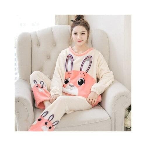 2020 Cute Winter Flannel Animal Pajamas Set Womens Sleepwear Thick Plush Cartoon Soft Cute Girl Plus Velvet Homewear pijama