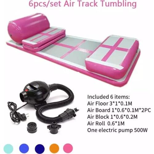 6pcs/set 3M AirTrack Gymnastics Wear-resistant inflatable gym mat tumbling Floor gym Trampoline training mat air track with Pump
