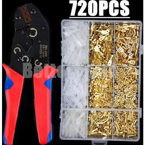 720PPCS 2.8/4.8/6.3mm Crimp Terminals Insulated Male & Female Wire Connector Electrical Wire Spade Connectors Insulated Sleeves