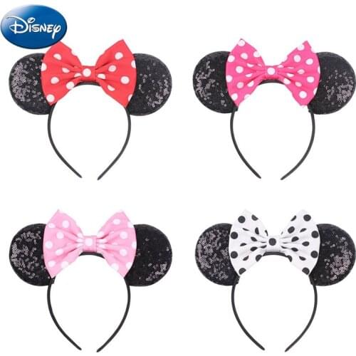 Disney Minnie Mickey Hair-Accessories Lovely Girls BowsHeadband Ears Kid Women Head-Accessories Headdress Head Band Party
