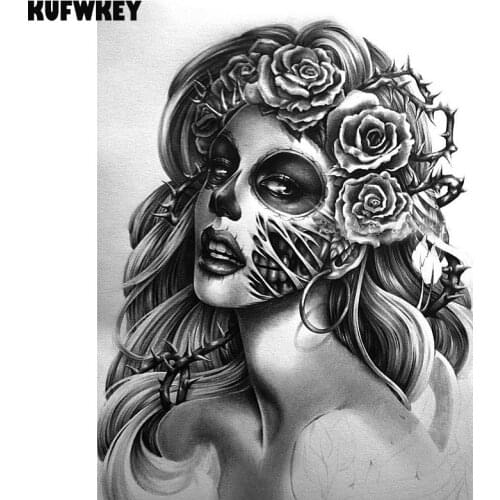 Black and white skull woman diamond painting full stone Diamond embroidery portrait cross stitch mosaic picture of rhinestones